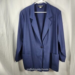Vintage SAG HARBOR Poly/Rayon Linen Plus Sz 20 Navy Women Dress Jacket 1 Button